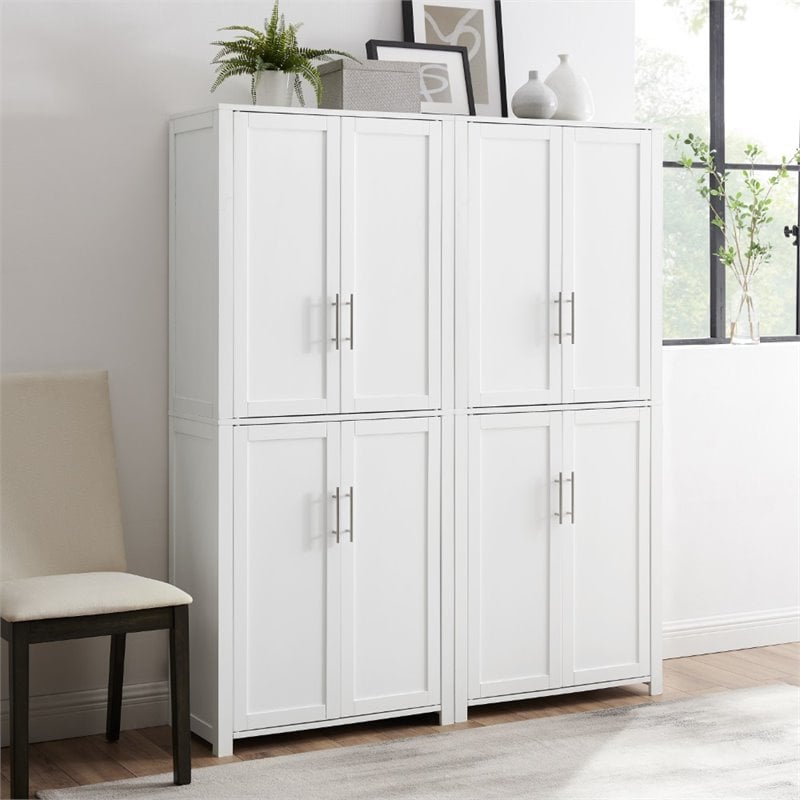 Crosley Furniture Savannah Transitional Tall Wood Pantry in White (Set of 2)