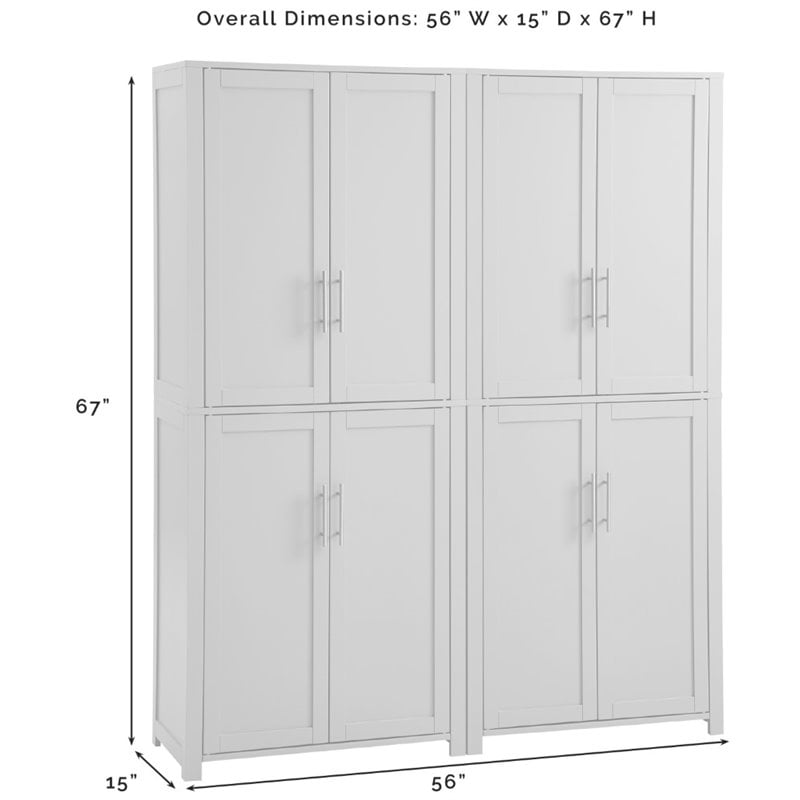 Crosley Furniture Savannah Transitional Tall Wood Pantry in White (Set of 2)