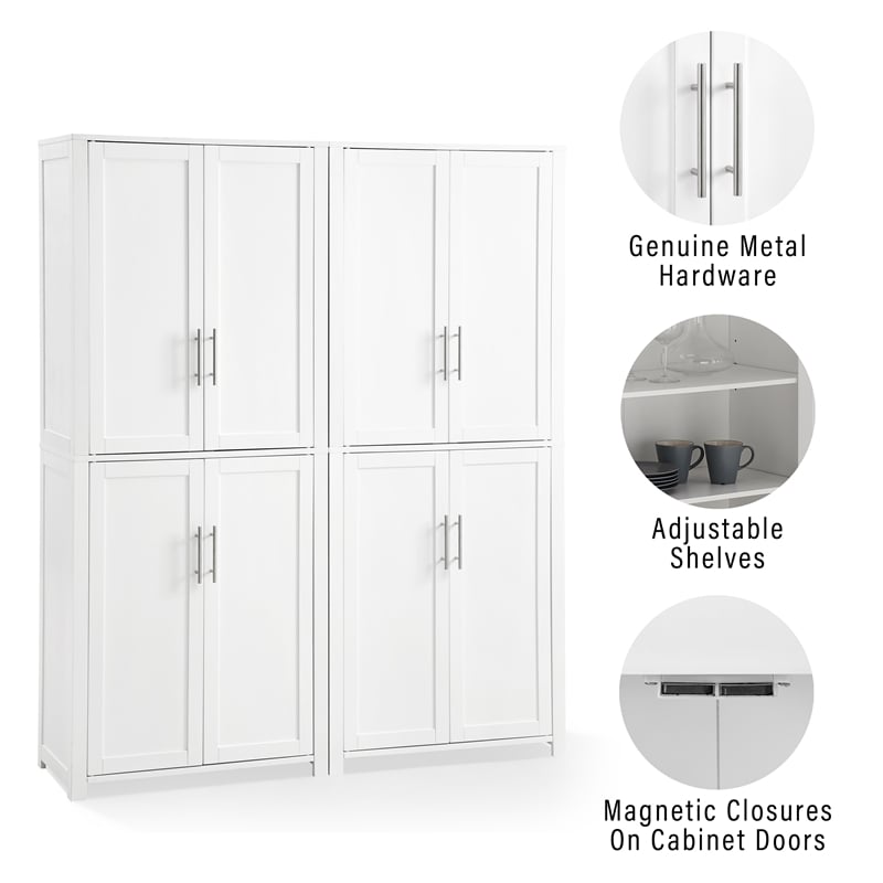Crosley Furniture Savannah Transitional Tall Wood Pantry in White (Set of 2)