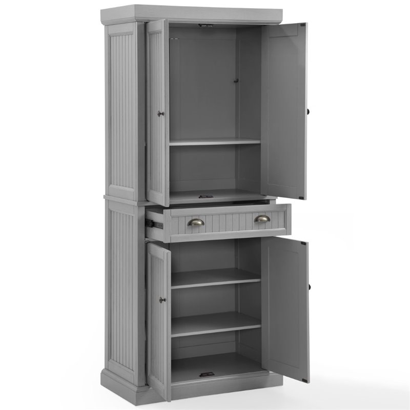 Crosley Furniture Seaside Coastal Wood/Metal Pantry in Distressed Gray and Gold