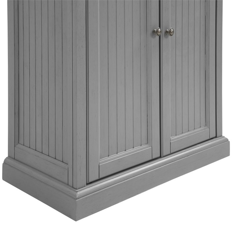 Crosley Furniture Seaside Coastal Wood/Metal Pantry in Distressed Gray and Gold