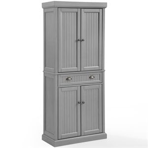 Crosley Furniture Seaside Coastal Wood/Metal Pantry in Distressed Gray and Gold
