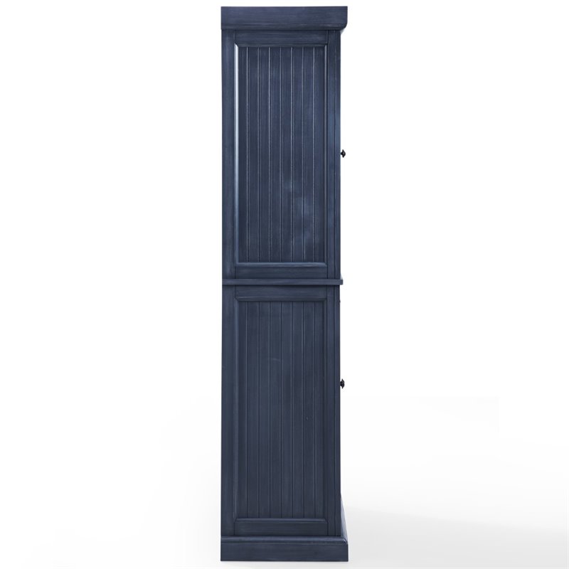 Crosley Furniture Seaside Coastal Wood/Metal Pantry in Distressed Navy and Black