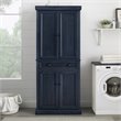 Crosley Furniture Seaside Coastal Wood/Metal Pantry in Distressed Navy and Black