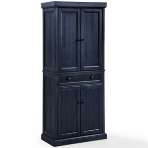 Crosley Furniture Seaside Coastal Wood/Metal Pantry in Distressed Navy and Black