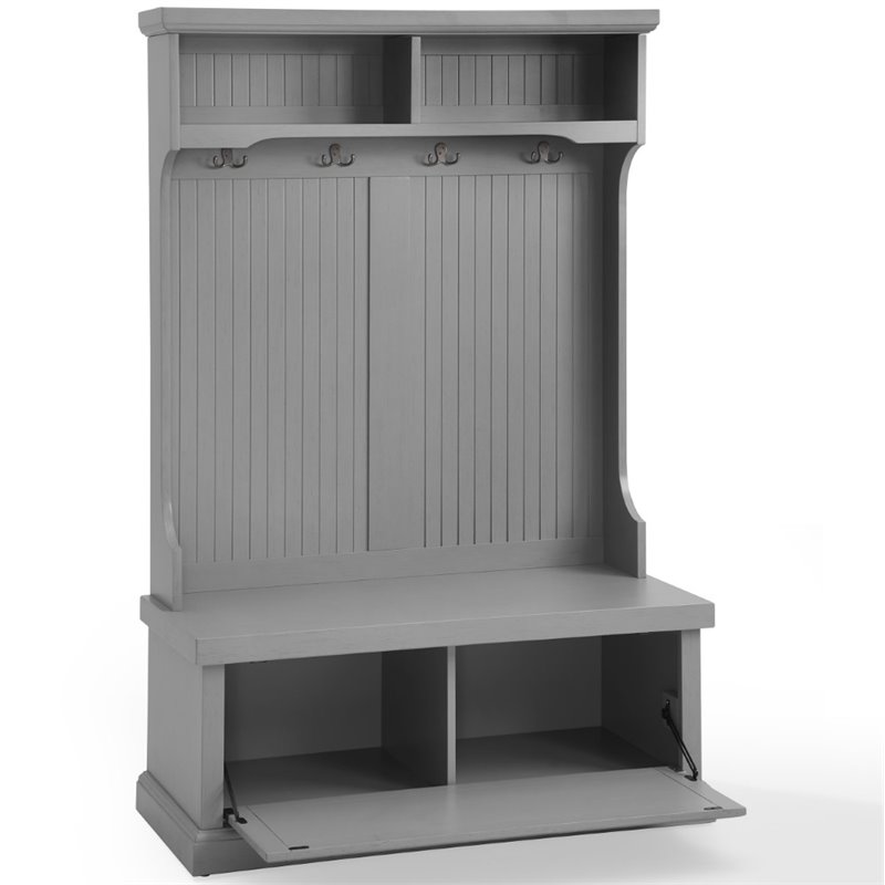 Crosley Furniture Seaside Coastal Wood Hall Tree in Distressed Gray and