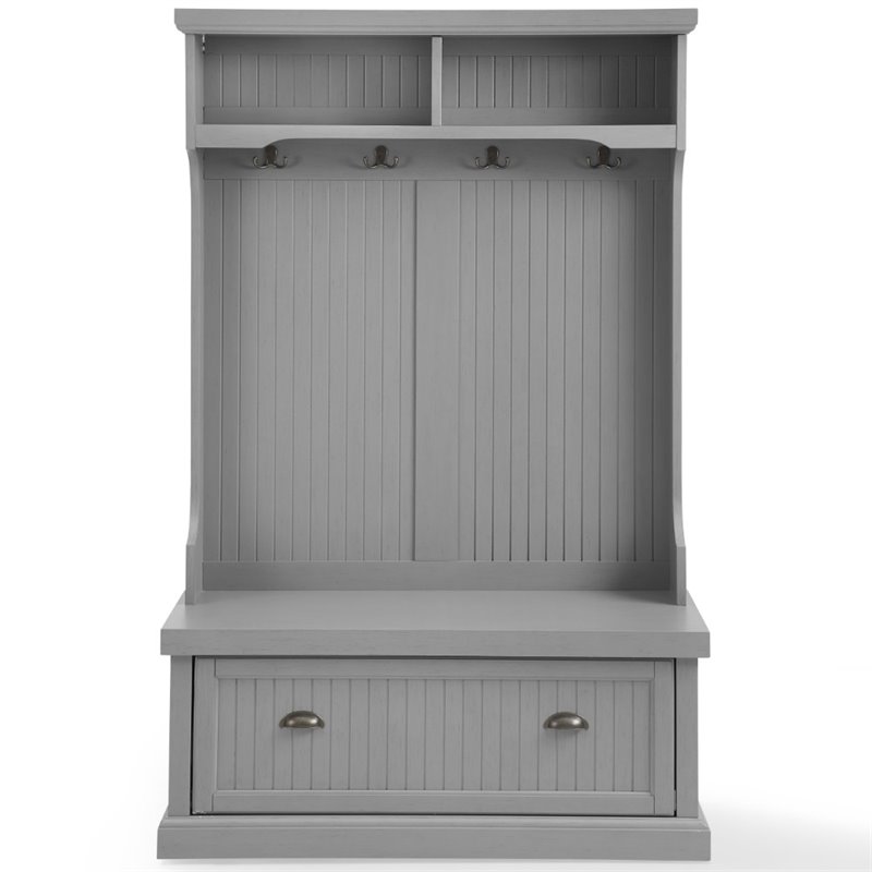 Crosley Furniture Seaside Coastal Wood Hall Tree in Distressed Gray and