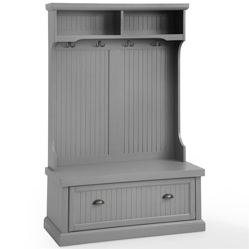 Crosley Seaside Wooden Coastal Hall Tree in Distressed Gray Cymax