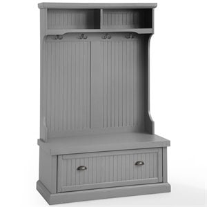 Crosley Furniture Seaside Coastal Wood Hall Tree in Distressed Gray and Chrome