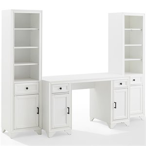 crosley tara 3 piece wooden desk and bookcase set in distressed white