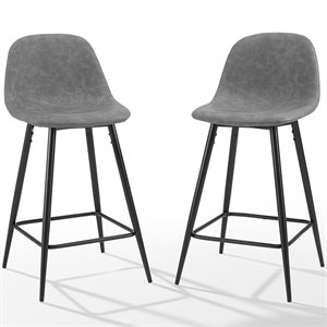 crosley weston faux leather upholstered bar stool in distressed gray and black (set of 2)