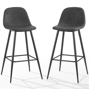 Crosley Weston 29&quot Faux Leather Bar Stool in Distressed Black (Set of 2)