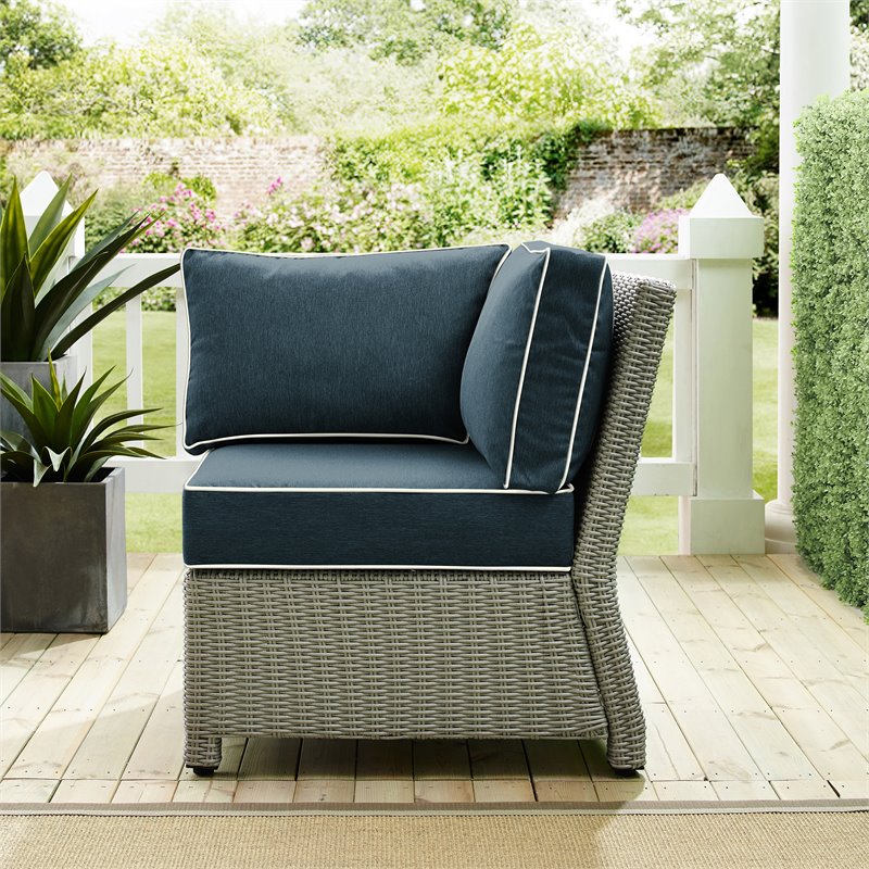Crosley Furniture Bradenton Wicker Outdoor Sectional Corner Chair in Navy/Gray