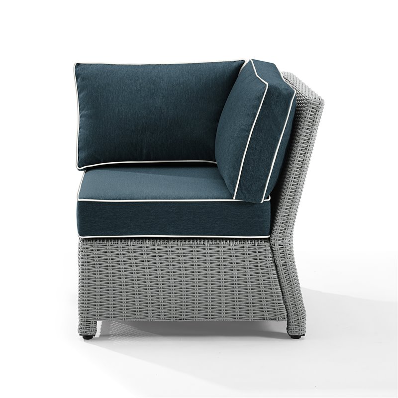 Crosley Furniture Bradenton Wicker Outdoor Sectional Corner Chair in Navy/Gray