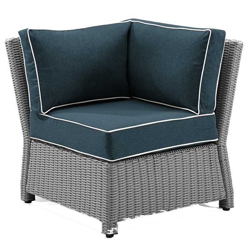 Crosley Furniture Bradenton Wicker Outdoor Sectional Corner Chair in Navy/Gray
