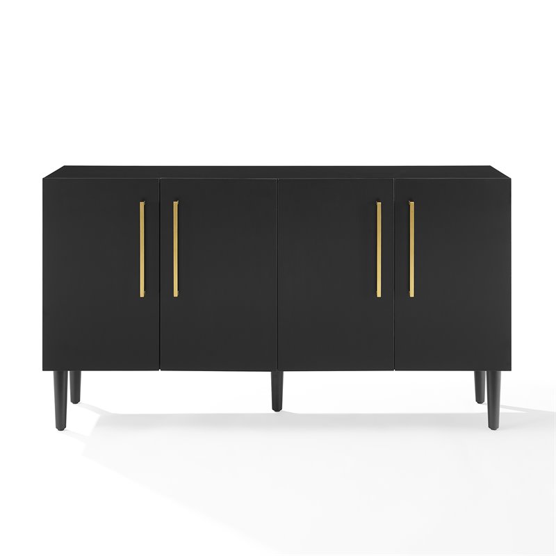 Crosley Furniture Everett 2 Large Cabinets Modern Wood Sideboard in Matte Black