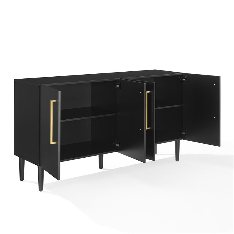 Crosley Furniture Everett 2 Large Cabinets Modern Wood Sideboard in Matte Black