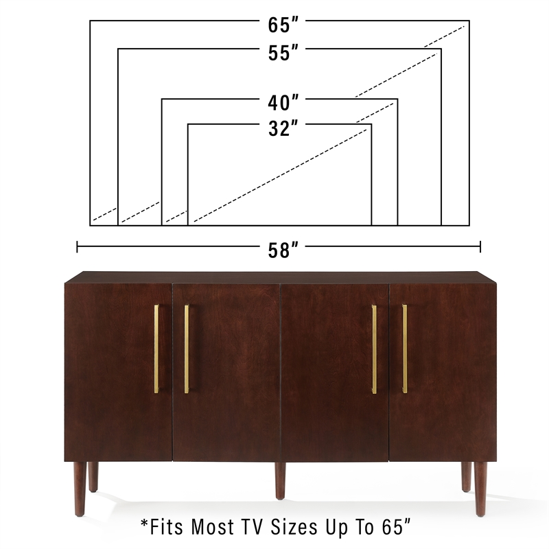 Crosley Furniture Everett 2 Large Cabinets Modern Wood Sideboard in Mahogany