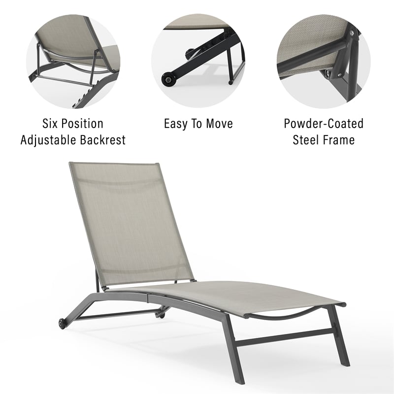 Crosley Furniture Weaver Steel Metal Sling Chaise Lounge in Gray (Set of 2)