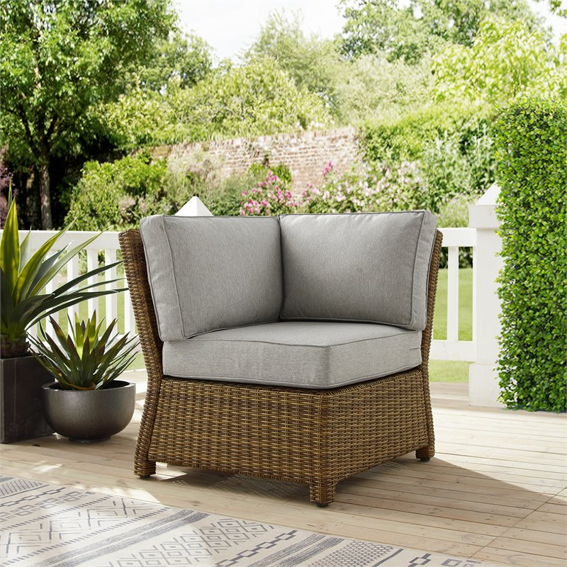 Crosley Furniture Bradenton Wicker / Rattan Patio Corner Chair in Brown/Gray