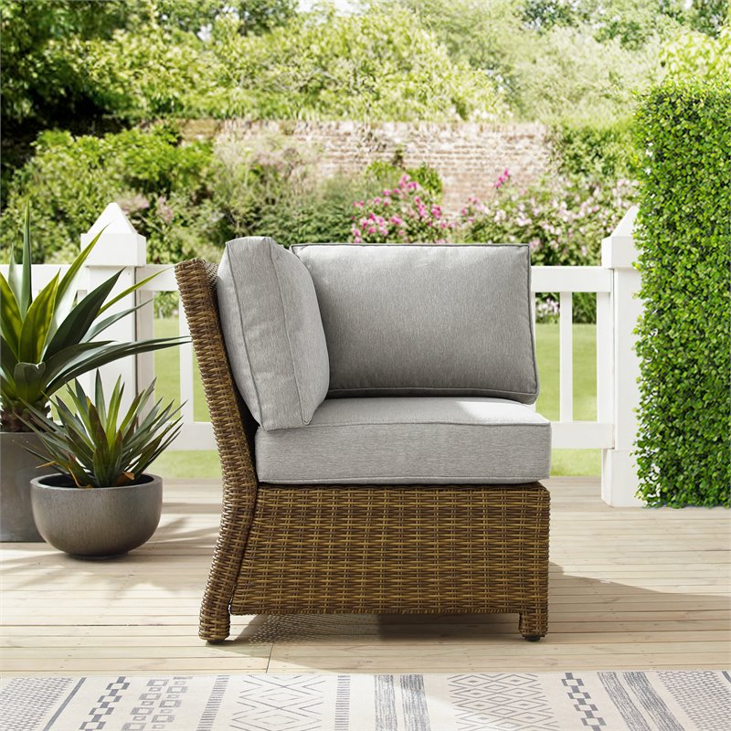 Crosley Furniture Bradenton Wicker / Rattan Patio Corner Chair in Brown/Gray