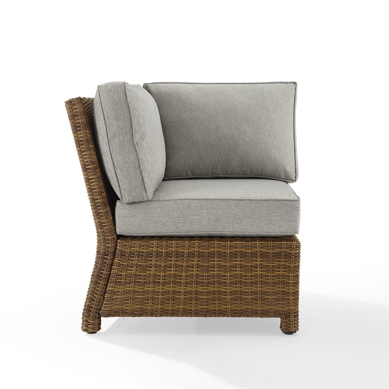 Crosley Furniture Bradenton Wicker / Rattan Patio Corner Chair in Brown/Gray