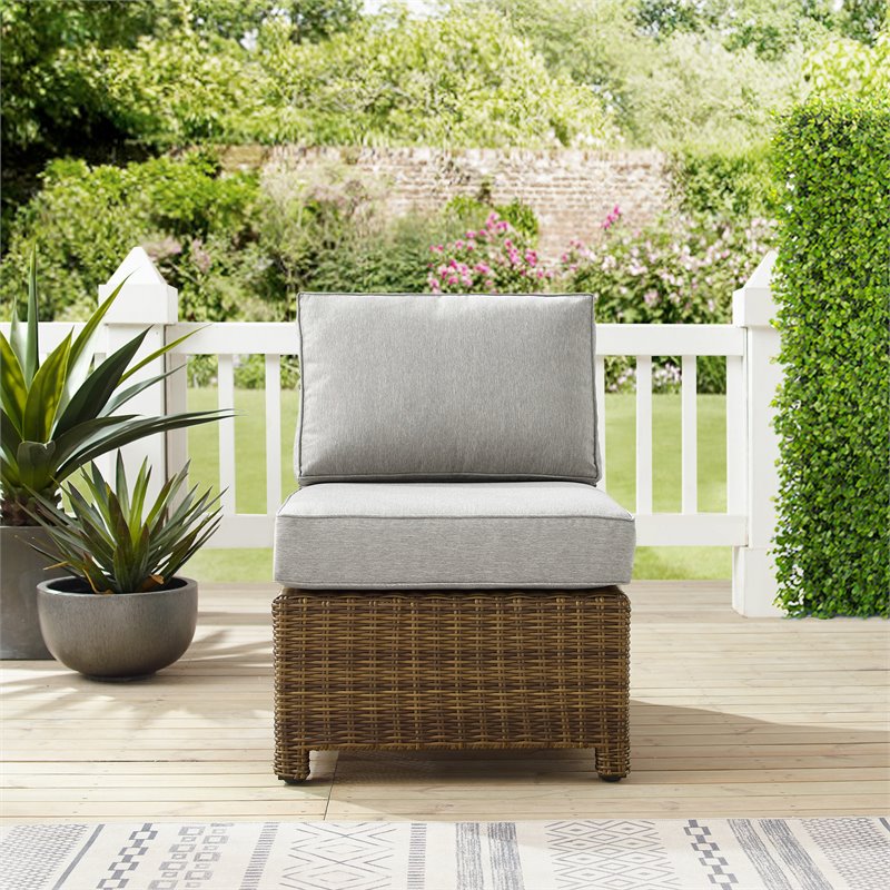 Crosley Furniture Bradenton Wicker / Rattan Patio Armless Chair in Brown/Gray