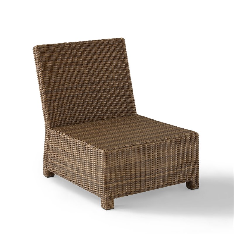 Crosley Furniture Bradenton Wicker / Rattan Patio Armless Chair in Brown/Gray