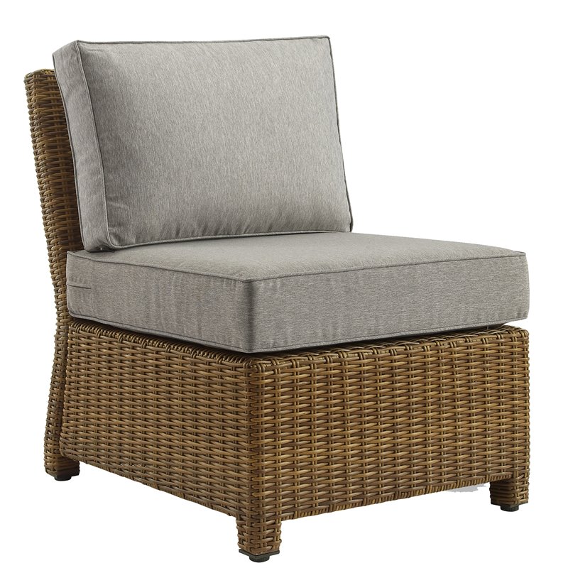 Crosley Furniture Bradenton Wicker / Rattan Patio Armless Chair in Brown/Gray