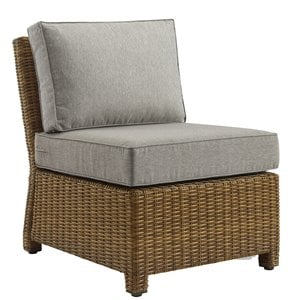 Crosley Furniture Bradenton Wicker / Rattan Patio Armless Chair in Brown/Gray