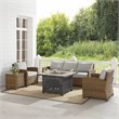 Crosley Furniture Bradenton 5pc Wicker / Rattan Sofa Set & Fire Table in Brown