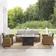 Crosley Furniture Bradenton 5pc Wicker / Rattan Sofa Set & Fire Table in Brown