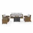 Crosley Furniture Bradenton 5pc Wicker / Rattan Sofa Set & Fire Table in Brown