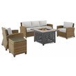 Crosley Furniture Bradenton 5pc Wicker / Rattan Sofa Set & Fire Table in Brown