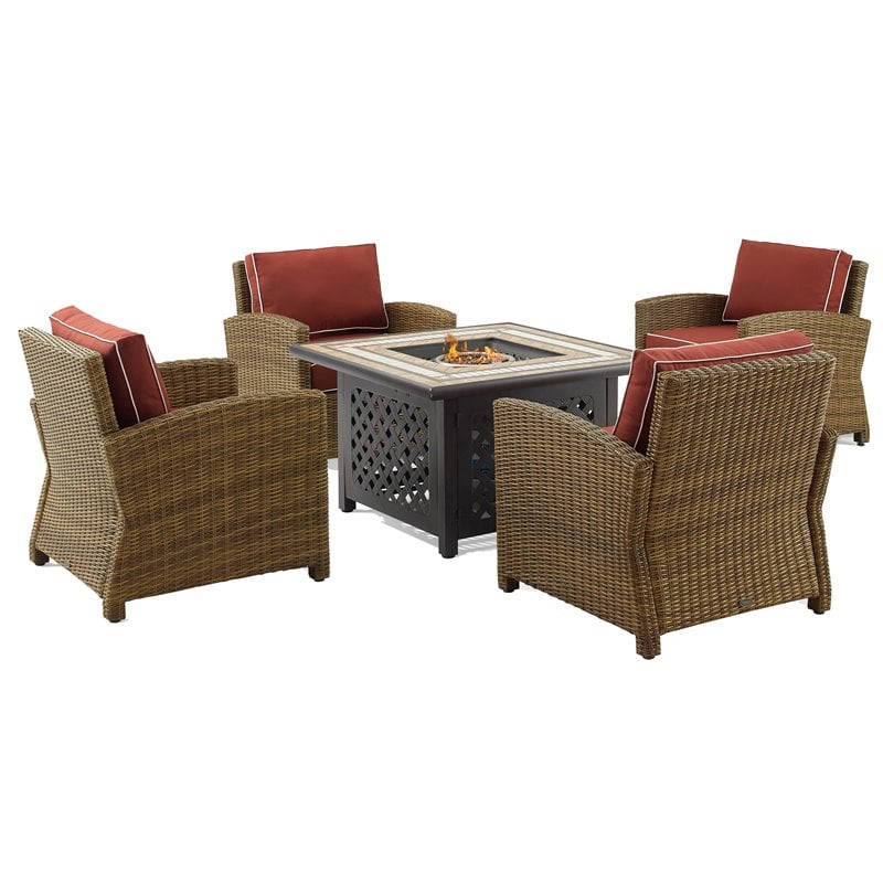 Crosley Furniture Bradenton 5PC Metal Conversation Set with Armchairs in Red