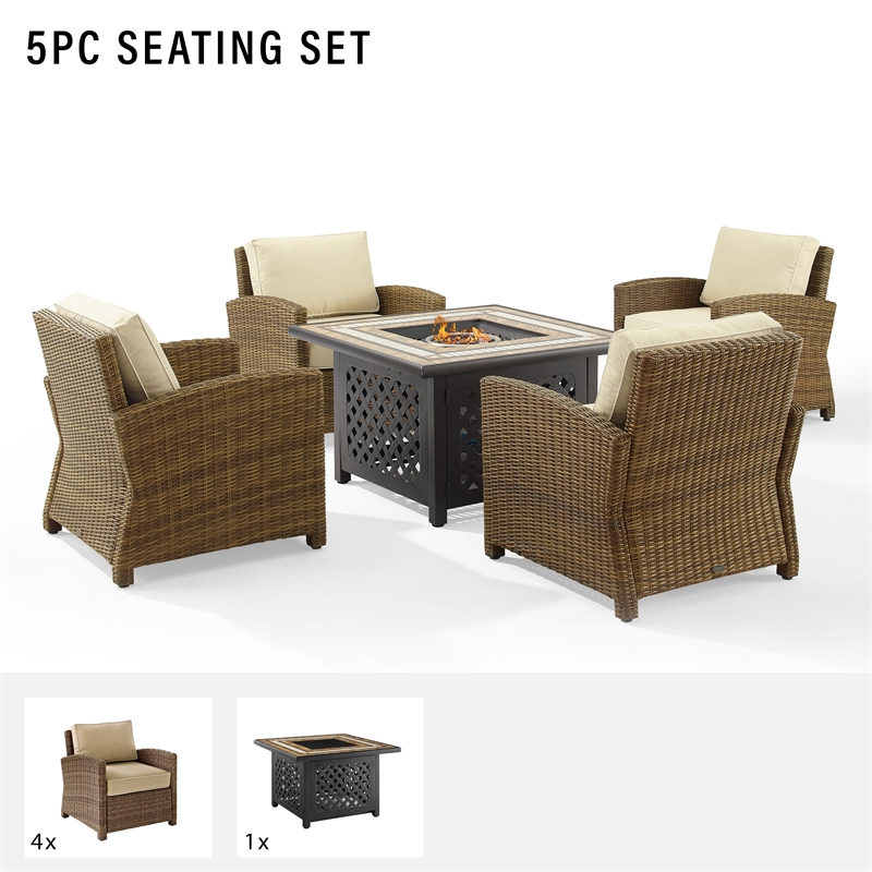 Crosley Furniture Bradenton 5PC Metal Conversation Set with Armchairs Sand/Brown