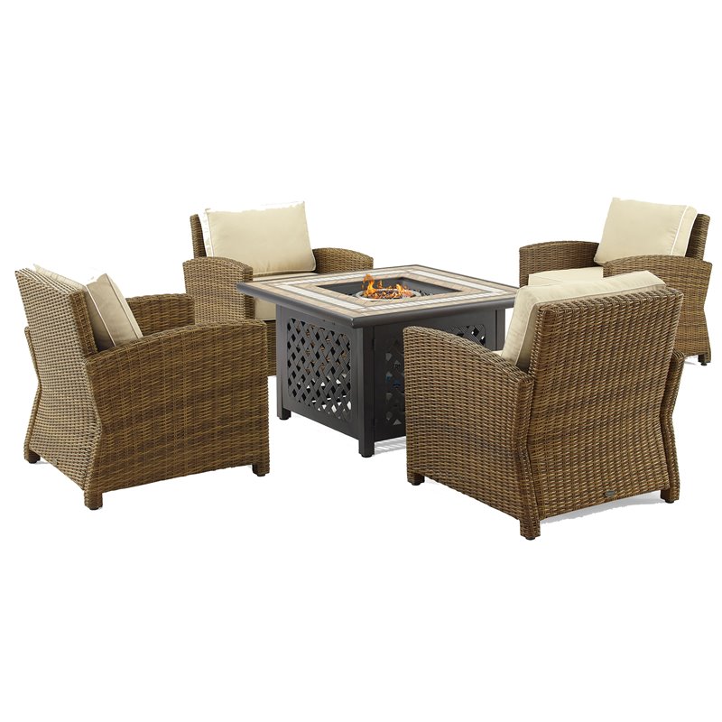 Crosley Furniture Bradenton 5PC Metal Conversation Set with Armchairs Sand/Brown