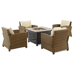 Crosley Furniture Bradenton 5PC Metal Conversation Set with Armchairs Sand/Brown