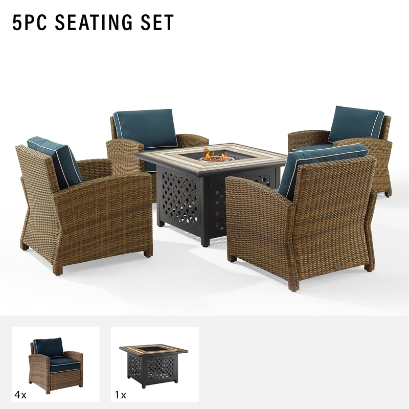 Crosley Furniture Bradenton 5PC Metal Patio Conversation Set in Navy/Black