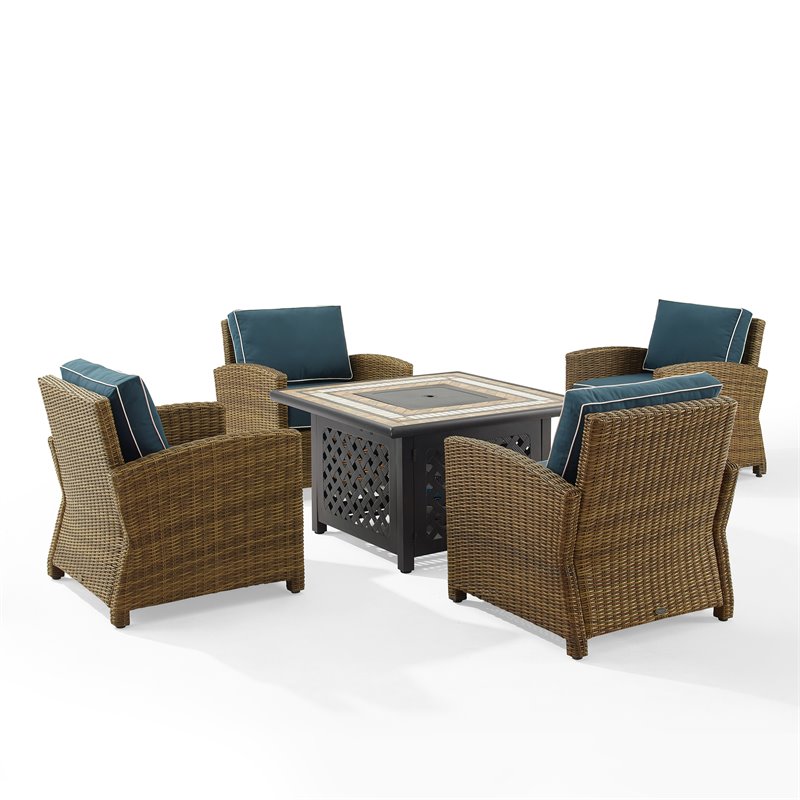 Crosley Furniture Bradenton 5PC Metal Patio Conversation Set in Navy/Black
