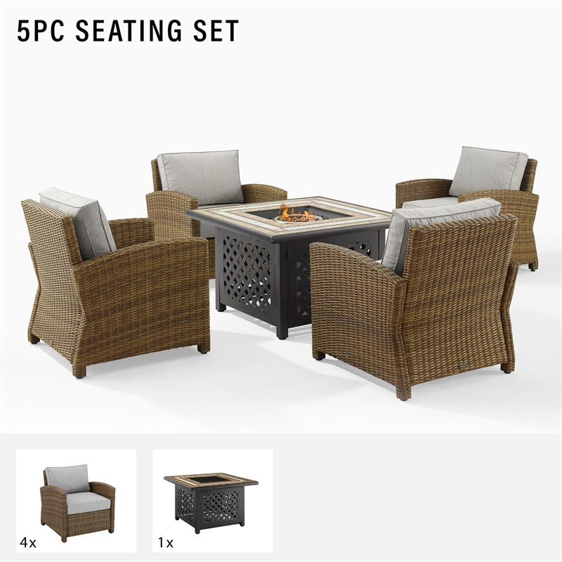 Crosley Furniture Bradenton 5PC Metal Patio Conversation Set in Gray/Black