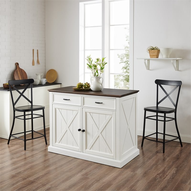 Crosley Furniture Clifton Modern Wood Kitchen Island w/ Camille Stool in White