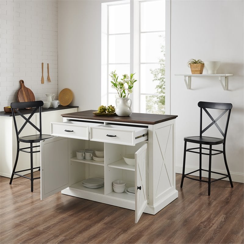 Crosley Furniture Clifton Modern Wood Kitchen Island w/ Camille Stool in White