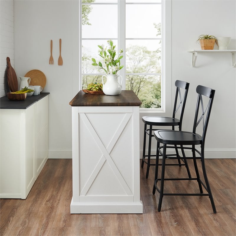 Crosley Furniture Clifton Modern Wood Kitchen Island w/ Camille Stool in White