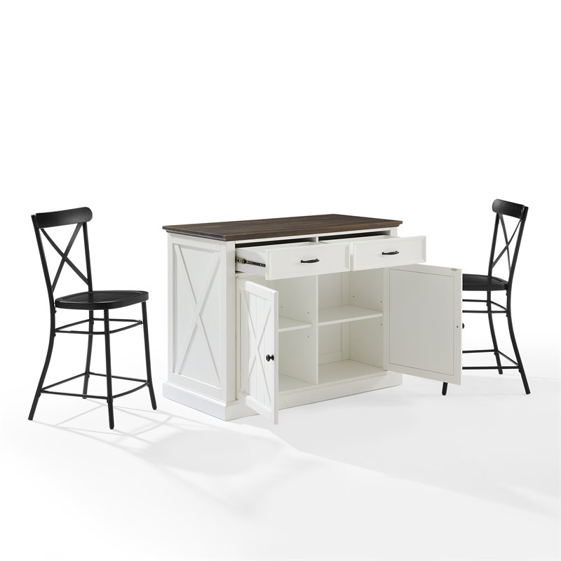 Crosley Furniture Clifton Modern Wood Kitchen Island w/ Camille Stool in White