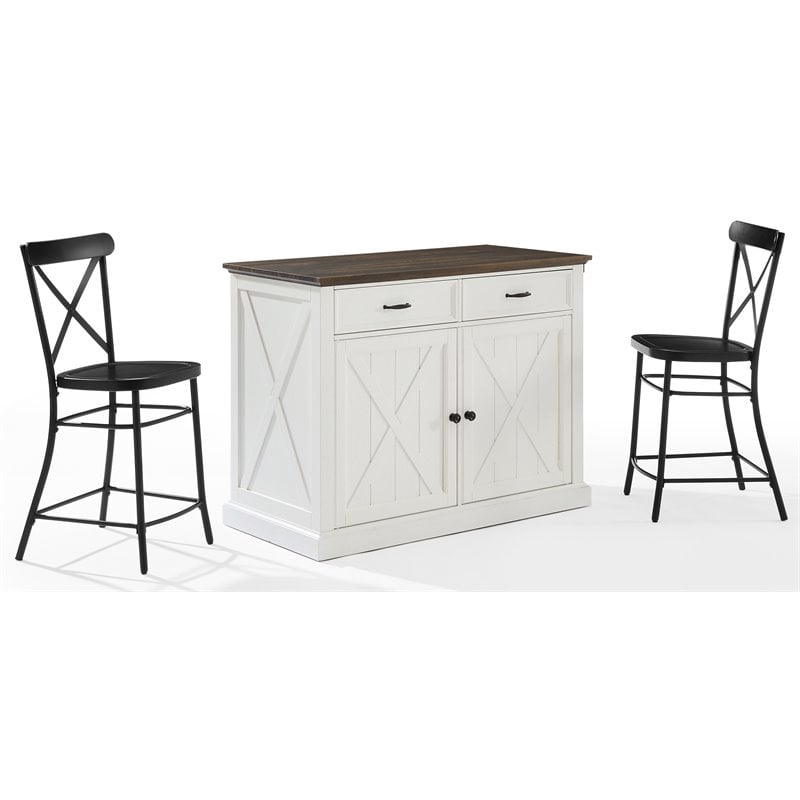 Crosley Furniture Clifton Modern Wood Kitchen Island w/ Camille Stool in White