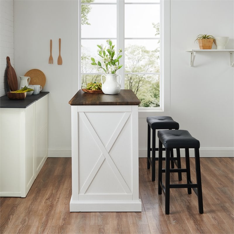 Crosley Furniture Clifton Modern Wood Kitchen Island w/ Saddle Stools in White