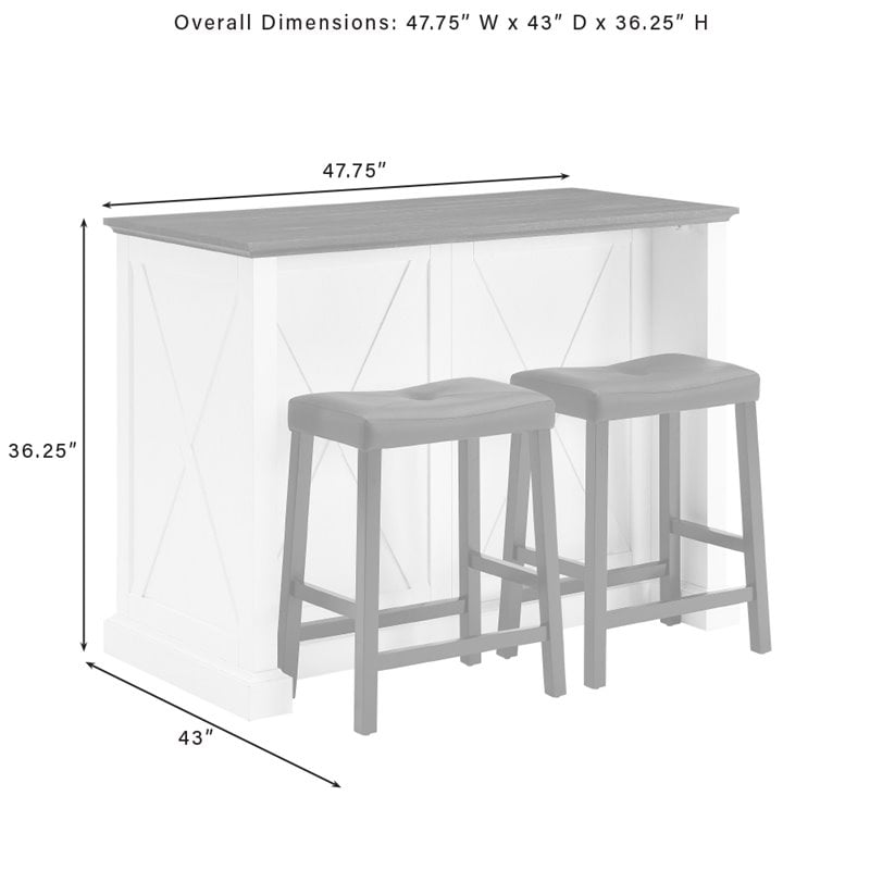 Crosley Furniture Clifton Modern Wood Kitchen Island w/ Saddle Stools in White