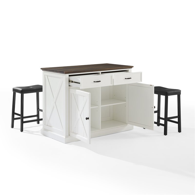 Crosley Furniture Clifton Modern Wood Kitchen Island w/ Saddle Stools in White