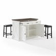 Crosley Furniture Clifton Modern Wood Kitchen Island w/ Saddle Stools in White